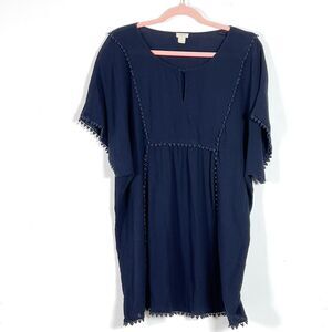J.Crew Factory Tunic Top Sz XL Navy Blue Crinkled Cotton Short Sleeve